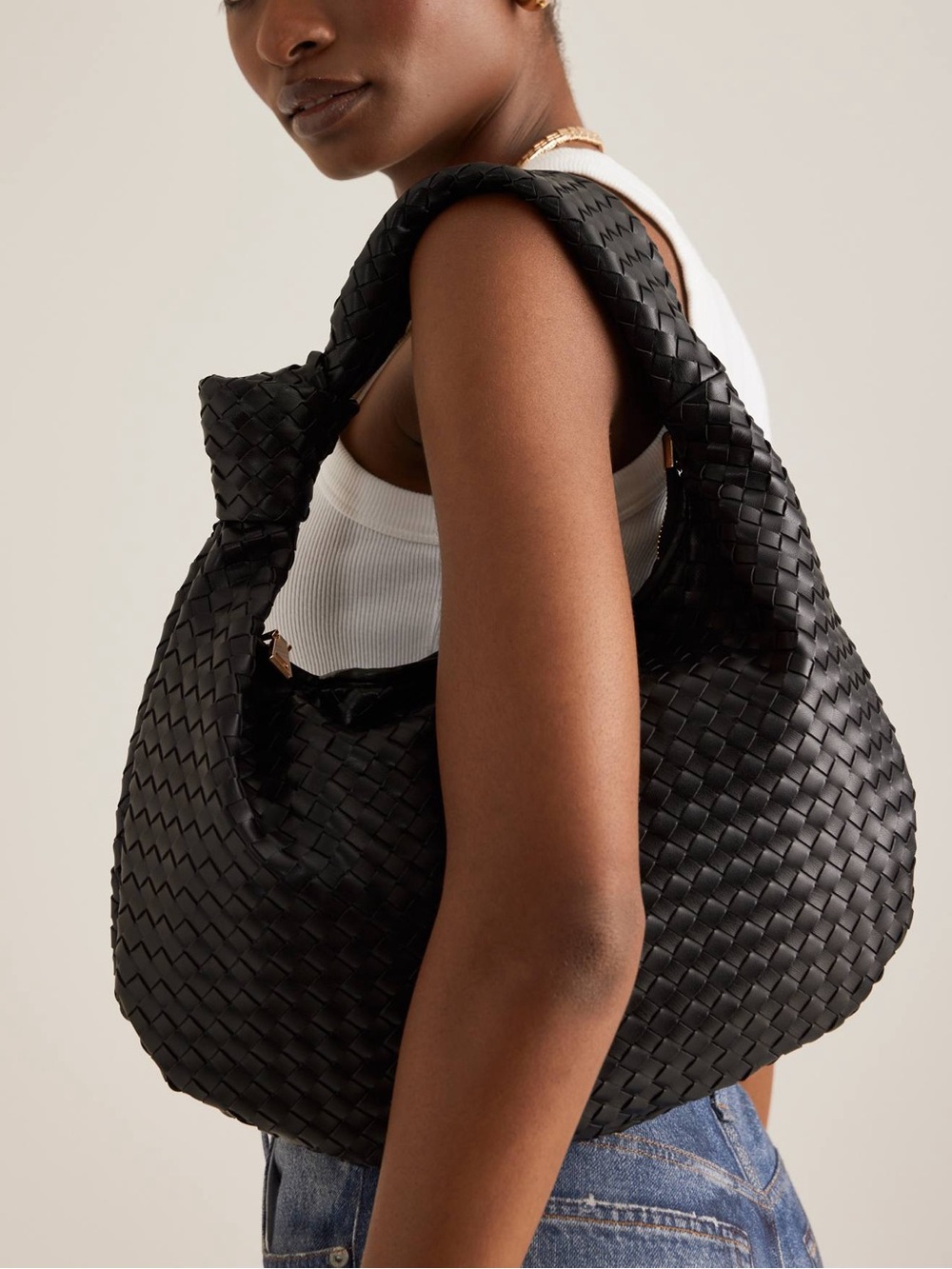 Black Woven Hobo Bag - Classic Women's Shoulder bag